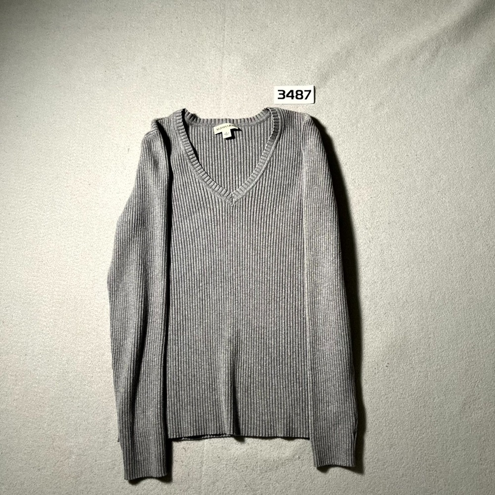 St.‎ John's Bay Sweaters Womens Large Gray V-Neck Ribbed Knit Long Sleeve Winter